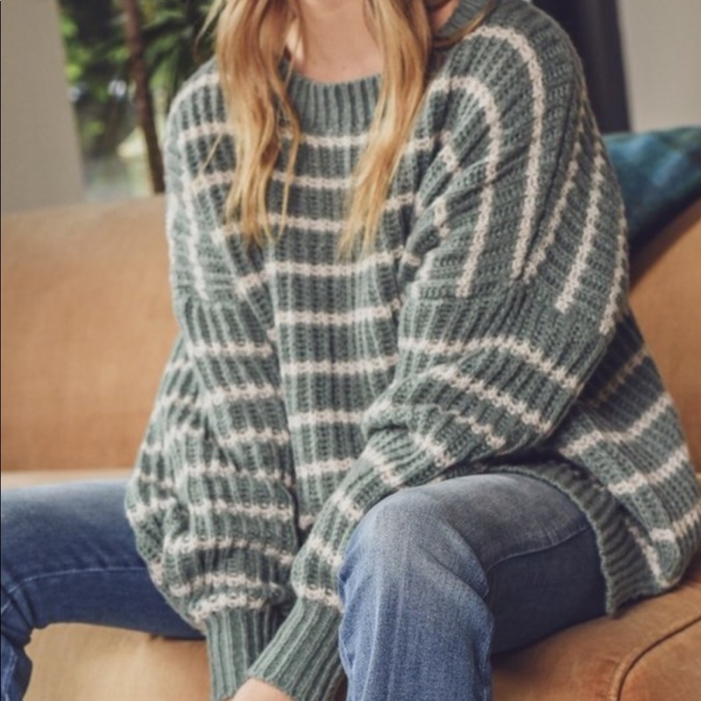 NEW ARRIVAL! Sage Striped Knit Pullover
